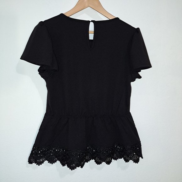 Haute Monde Blouse Plus Waist Lace Short Sleeve Black Color Size M Preowned - Picture 8 of 9